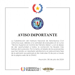 AVISO IMPORTANTE - Instituto Nacional de Aeronáutica Civil