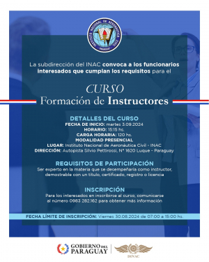 Convocatoria a funcionarios interesados que cumplan los requisitos para el curso Formación de Instructores.