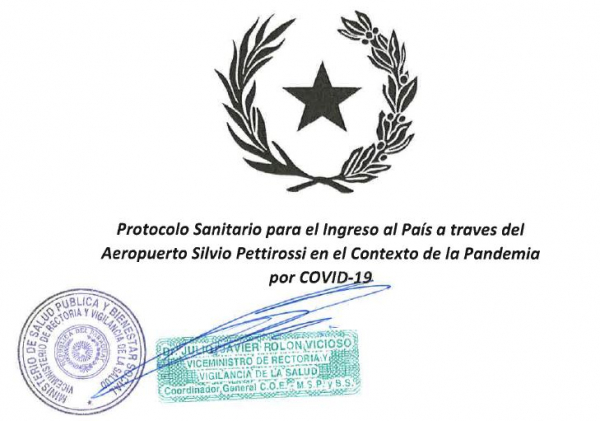 PROTOCOLO SANITARIO PARA EL INGRESO AL PAÍS A TRAVÉS DEL AEROPUERTO INTERNACIONAL SILVIO PETTIROSSI EN EL CONTEXTO DE LA PANDEMIA POR COVID-19