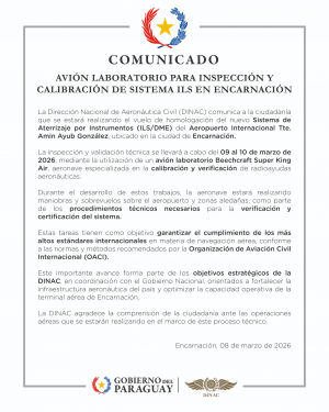 Avión laboratorio realiza inspección y calibración del sistema ILS en Encarnación
